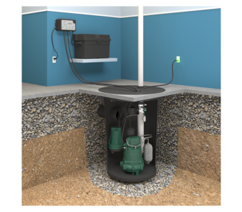 Sump basin with Zoeller pump installation showing proper placement and connections for optimal performance.